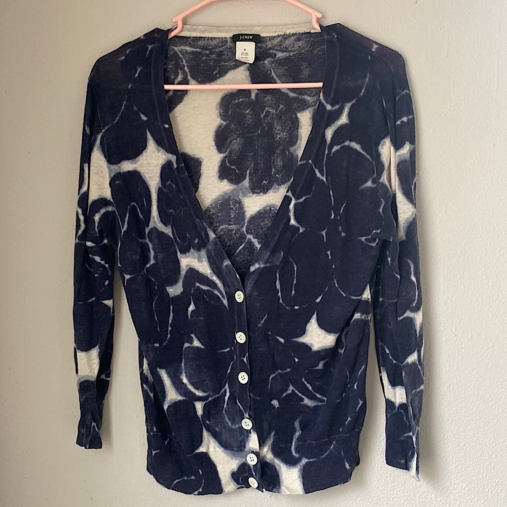 J. Crew Navy Flower Cardigan SZ Medium